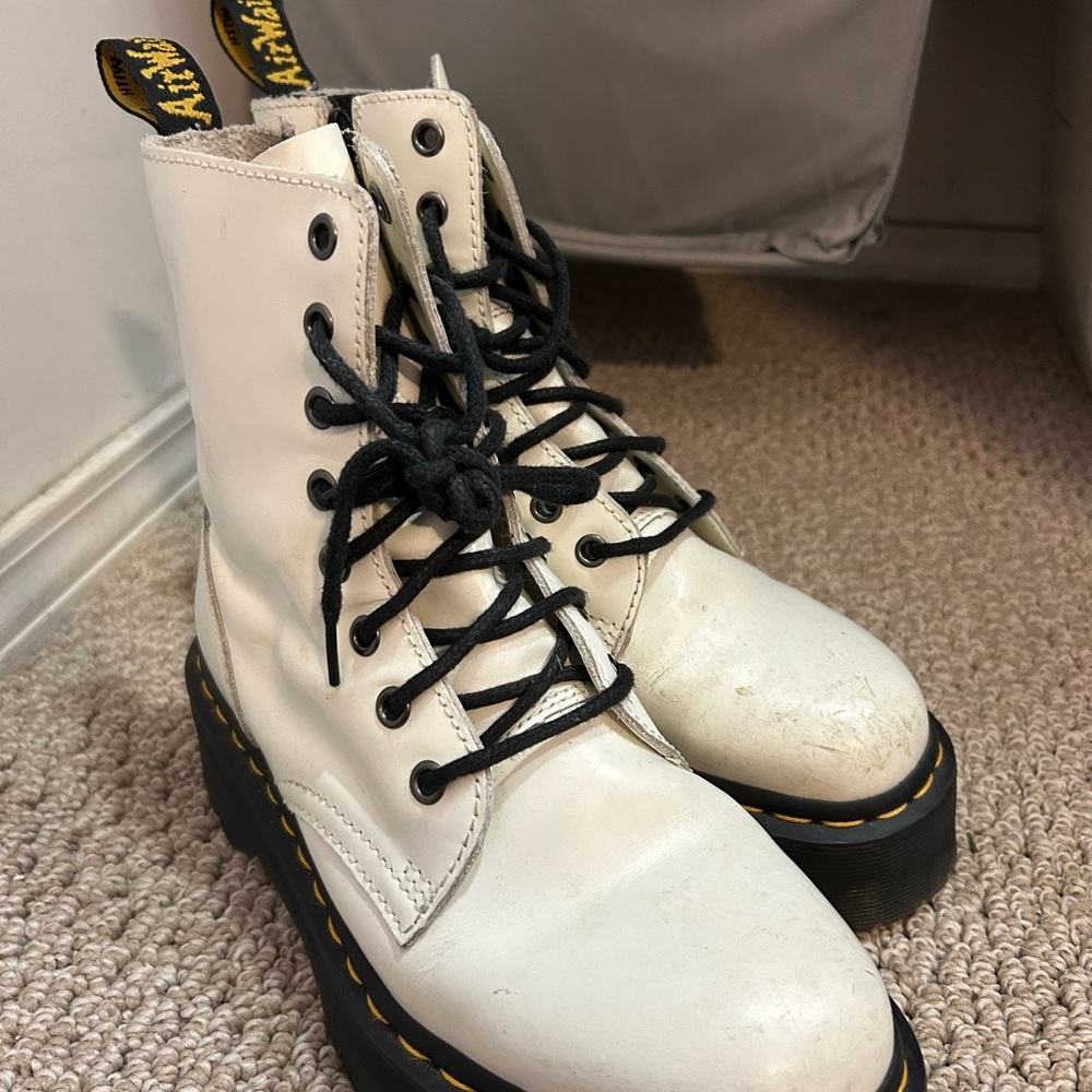 Dr. Martens White Combat Boots with Black Laces